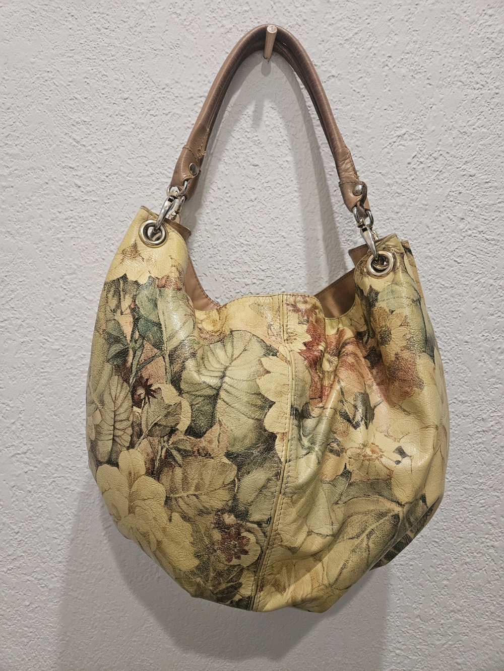 Vintage Maurizio Taiuti Floral Leather Shoulder Bag - Made in Italy